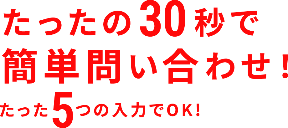 たったの30秒で簡単問い合わせ！たった5つの入力でOK!